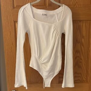 NWOT Free People Cream Asymmetrical Ruched Long Sleeve Bodysuit